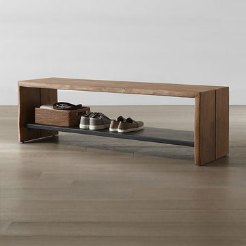 Industrial Wood Entryway Bench with Shoe Storage Shelf in Black